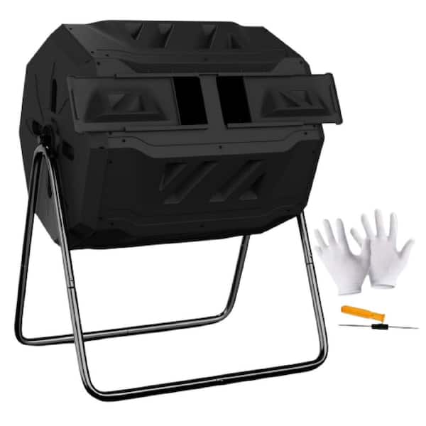 43 Gal. Tumbler Composter Dual Chamber Large Compost Bin 360° Rotating Tumbling Composter Outdoor Compost Bin, Black