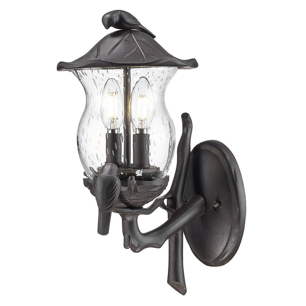 Black Coral 2-Light Outdoor Wall Lantern with Bird Design