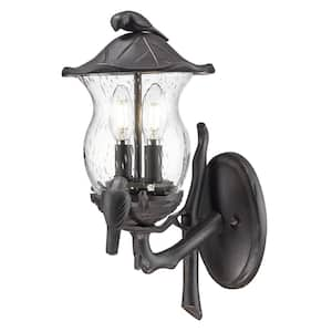 Avian Collection 2-Light Black Coral Outdoor Wall Lantern Sconce