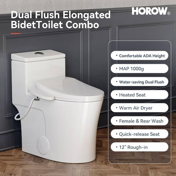HOROW Elongated Bidet Toilet Dual Flush 0.8/1.28 GPF with Heated Seat