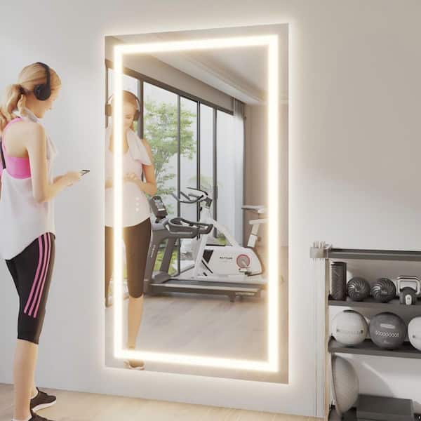 72 in. W x 40 in. H Rectangular Frameless LED Light Anti-Fog Bathroom Wall Mirror with Backlit and Front Light