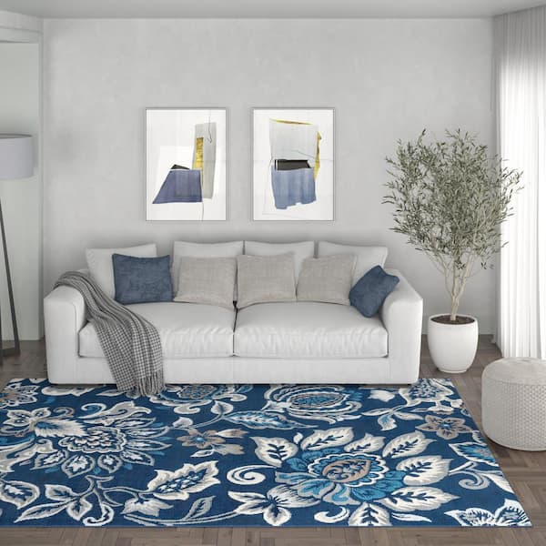 Madison Floral Dark Blue 8 ft. x 10 ft. Indoor Area Rug