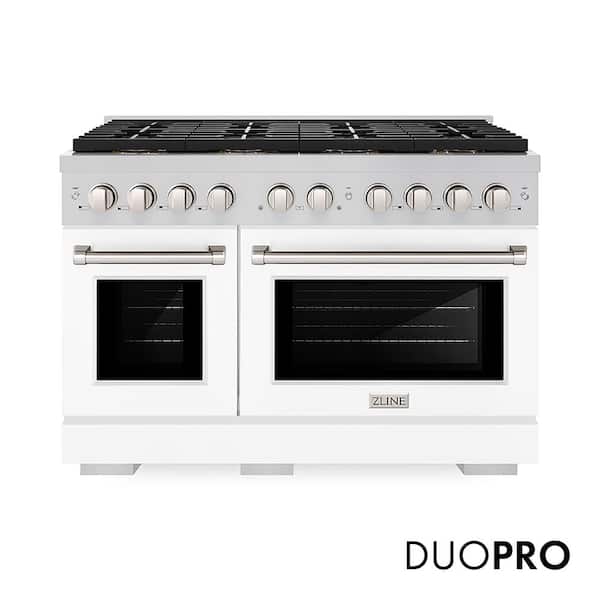 48 in. 6.7 cu. ft. Paramount Gas Range with 8 Burner DuoPro Cooktop and Dual Ovens with White Matte Doors