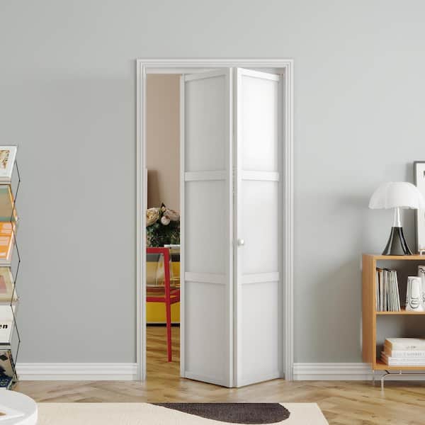 36 in. x 80 in. White, MDF Wood, 3-Panel Bi-Fold Interior Door for Closet with Hardware Kits