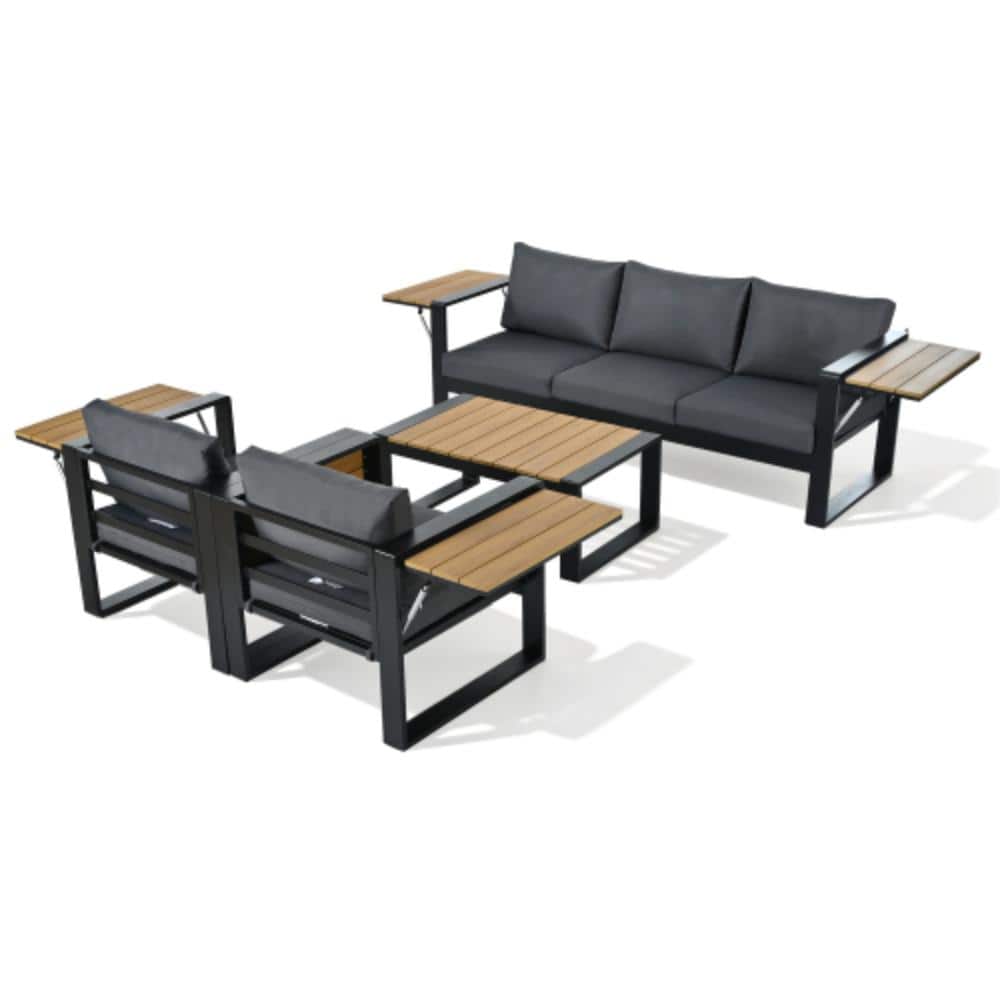 4-Piece Metal Outdoor Conversation Patio Furniture Set with Gray Cushions price history on PriceWatchPro