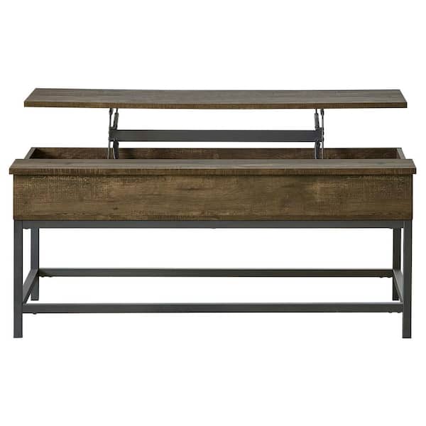 Coaster 47 .25in Brown Oak and Sandy Black Rectangle Wood Coffee Table with Lift Top