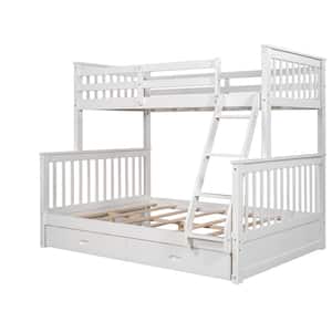 Twin-Over-Full Bunk Bed with Ladders and 2-Storage Drawers in White