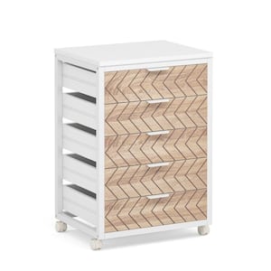 Rooney Beige 5 Drawer 19.6 in. Wide Dresser with Wheels, Drawer Chest, Wood Storage Dresser Cabinet, Organizer Cart