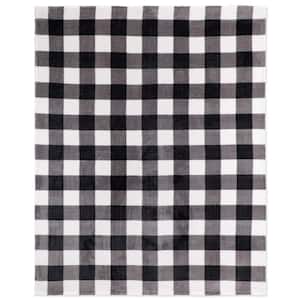 White/Black Plaid Polyester Throw Blanket