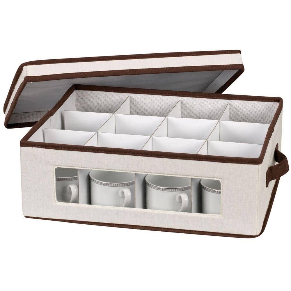 Honey Can Do Dinnerware Storage Box, 18.5 x 14 x 8.5, Gray Canvas  (SFT-05379)