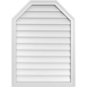 28 in. x 38 in. Octagonal Top Surface Mount PVC Gable Vent: Decorative with Brickmould Frame