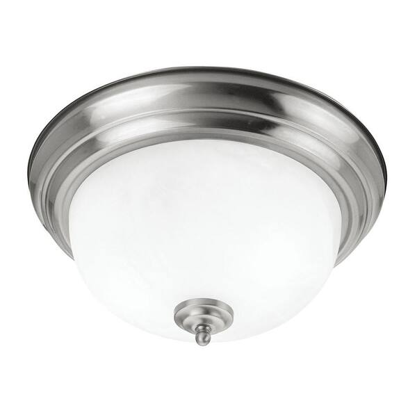 Livex Lighting 2-Light 6 in. Flush Mount Brushed Nickel Finish White Alabaster Glass