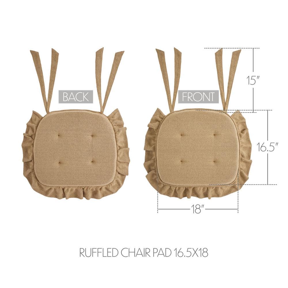 Natural Burlap Cotton Chair Pad with Ruffles and Ties