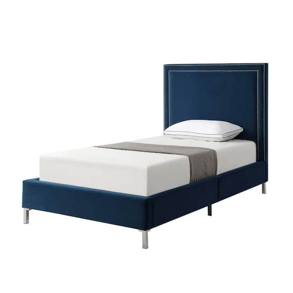 Samuele Navy Twin Size Platform Bed Upholstered Velvet