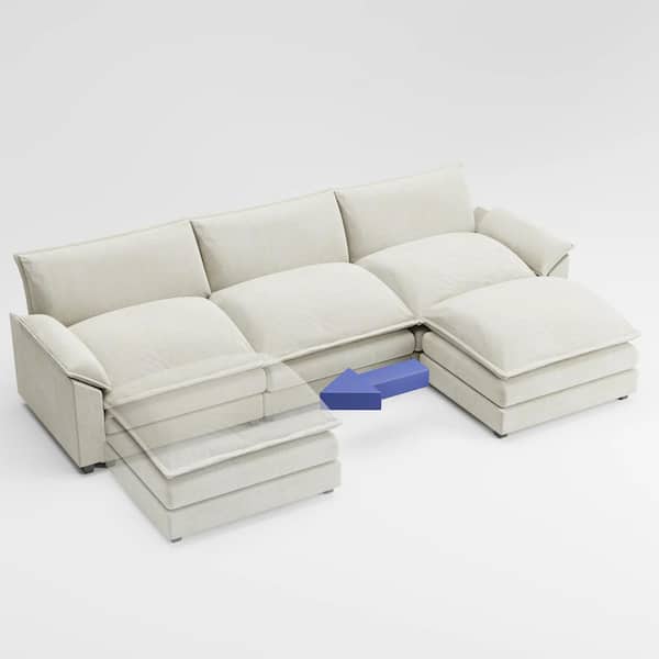 LACOO 118 in. Chenille Flared Arm L-Shaped Deluxe Pillow-Styled