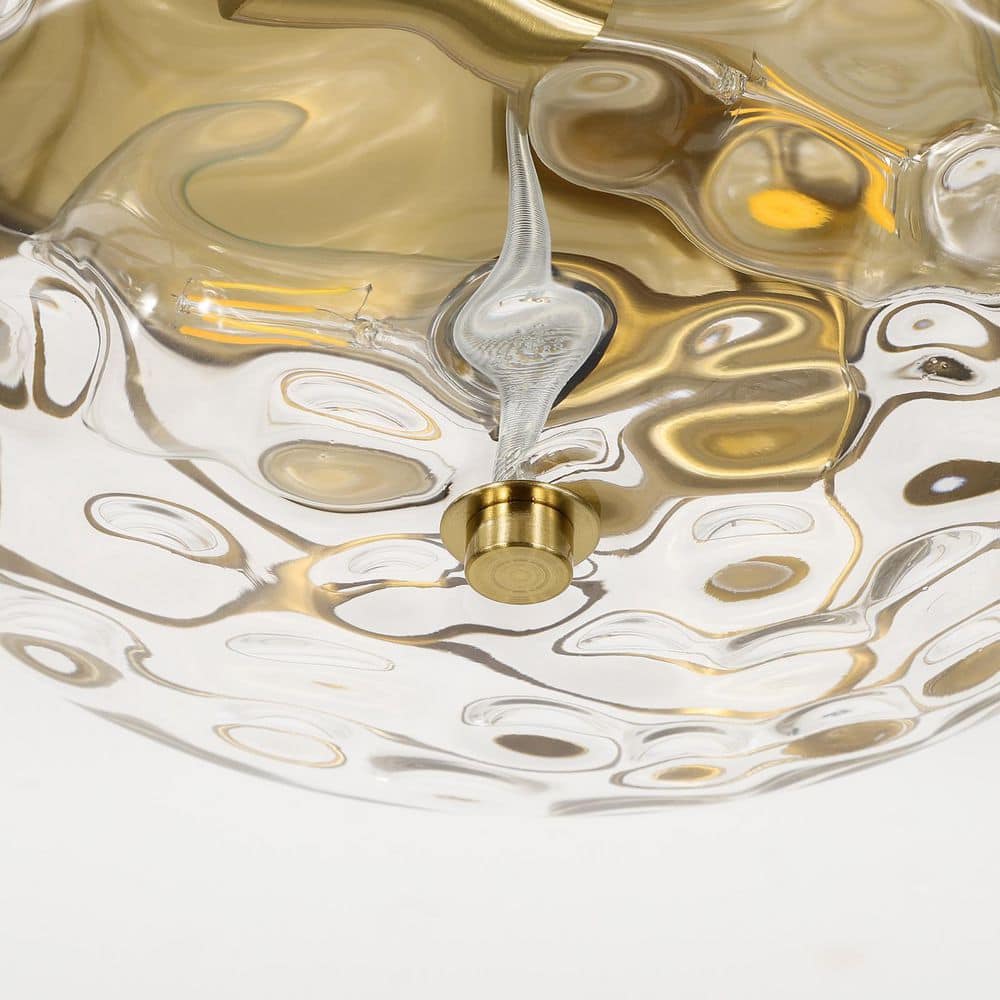 Gold 9.8" Flush Mount Ceiling Light with Hammered Glass Shade