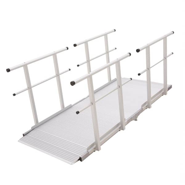 7ft. L Folding Aluminum Mobility Ramp with Dual Handrails, 850 lb. Capacity, 2 in. Siderails andTextured TractionSurface