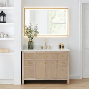 Cerrito 48" Single Sink Freestanding Nature Oak Bath Vanity with Grain White Engineered Stone Top Assembled and Mirror