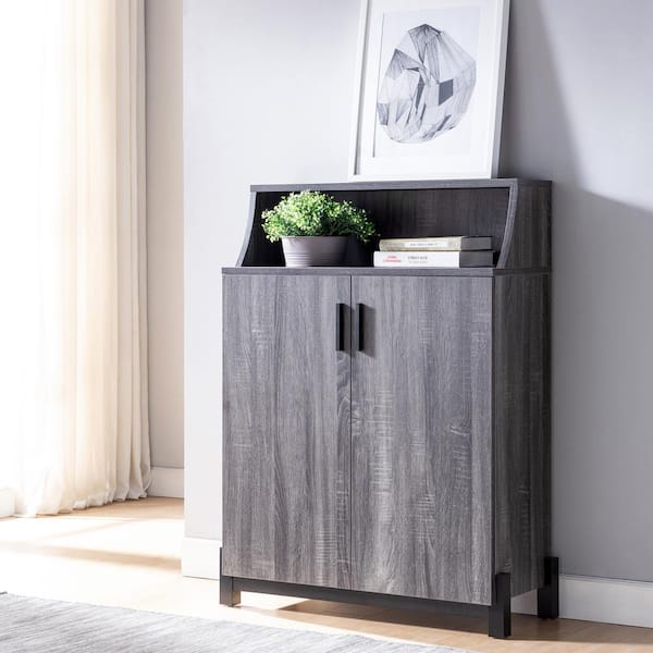 Liguari 44 in. H x 33 in. W Gray Particle Board Shoe Storage Cabinet