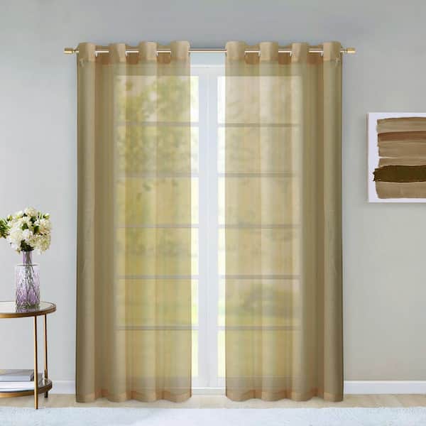 Dainty Home Coffee Extra Wide Grommet Sheer Curtain - 55 in. W x 84 in. L