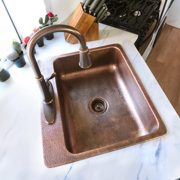 SINKOLOGY - Angelico 33 in. 3-Hole Drop-In Single Bowl 17 Gauge Antique Copper Kitchen Sink