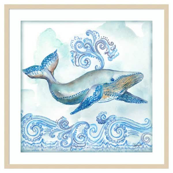 Amanti Art Boho Shells II Whale by Tre Sorelle Studios 33 in. W x 33 in. H. Wood Framed Wall Art Print Framed in Brown
