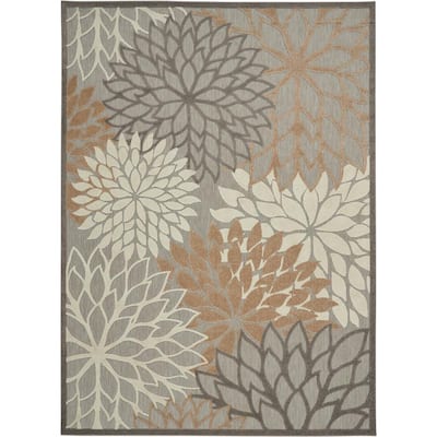 Aloha Patio Natural 7 ft. x 10 ft. Floral Modern Indoor/Outdoor Area Rug