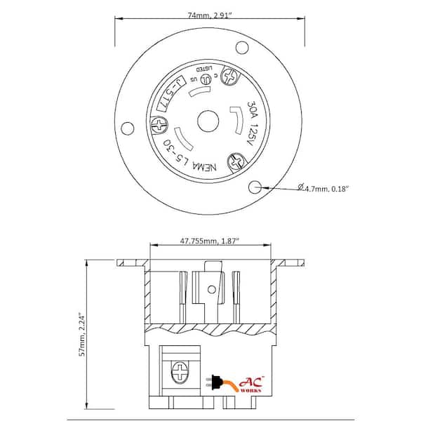30 Amp Locking Inlet Box NEMA L14-30P by AC WORKS™ 