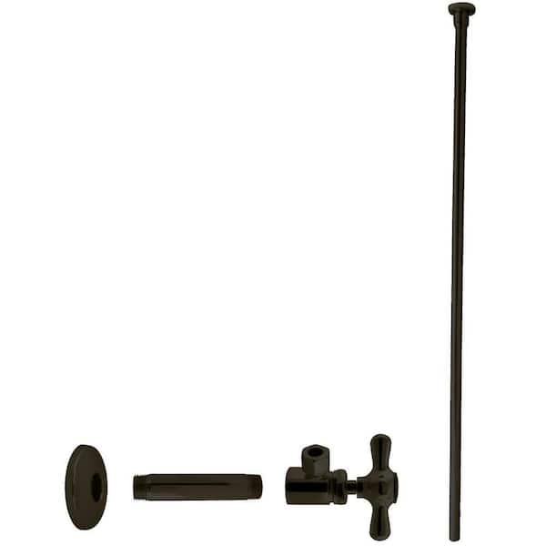 Westbrass 1/2 in. IPS x 3/8 in. OD x 20 in. Flat Head Supply Line Kit with Cross Handle Angle Shut Off Valve, Matte Black