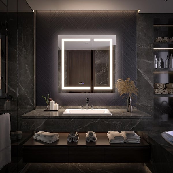 Moray 36 in. W x 36 in. H Rectangular Aluminum Recessed or Surface Mount Medicine Cabinet with Mirror and Front&Backlit