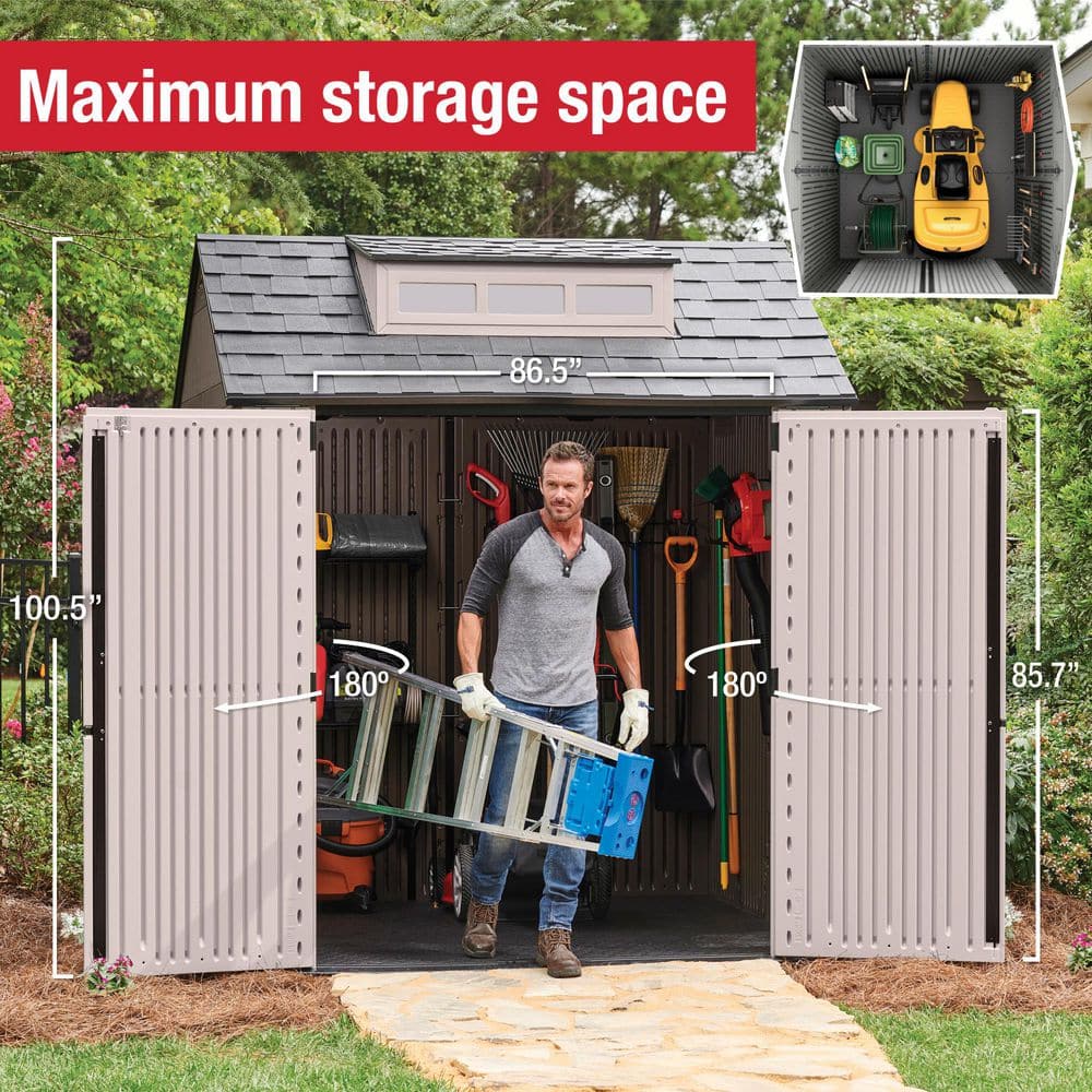 Brown Resin Medium Outdoor Storage Shed with Windows, 7 x 7 ft