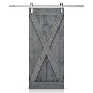 X Series 36 in. x 84 in. Gray Knotty Pine Wood Interior Sliding Barn Door with Stainless Steel Hardware Kit
