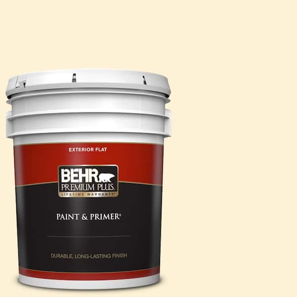 BEHR PREMIUM PLUS 5 gal. #390C-1 Capri Cream Flat Exterior Paint & Primer