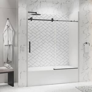Eclipse 60 in. W x 60.5 in. H Frameless Sliding Tub Door in Matte Black