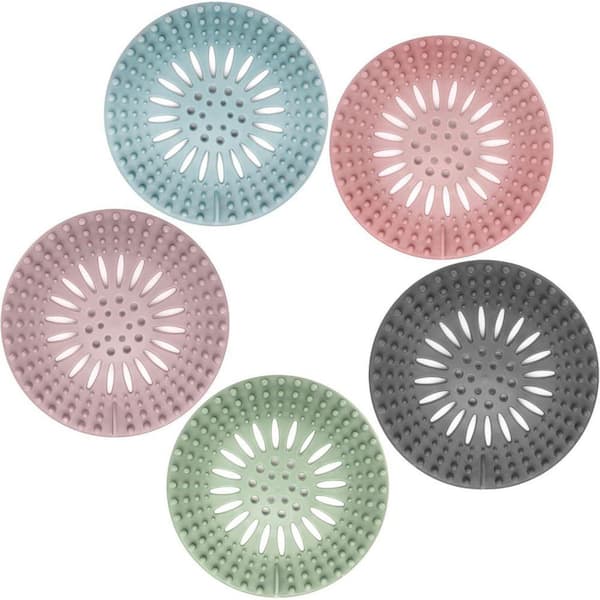 Flexible Thermo-Plastic-Rubber Multiple Color Hair Catcher Drain Strainers (Set of 5)