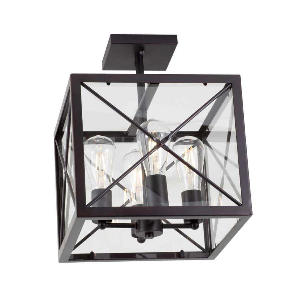Contemporary Satin Bronze Semi-Flush Mount with Clear Glass