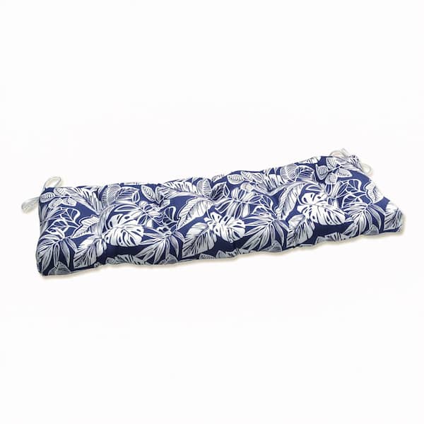 Pillow Perfect Floral Rectangular Outdoor Bench Cushion in Blue