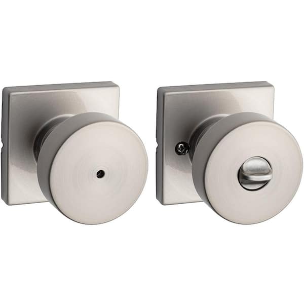Pismo Square Satin Nickel Privacy Bed/Bath Door Knob with Lock