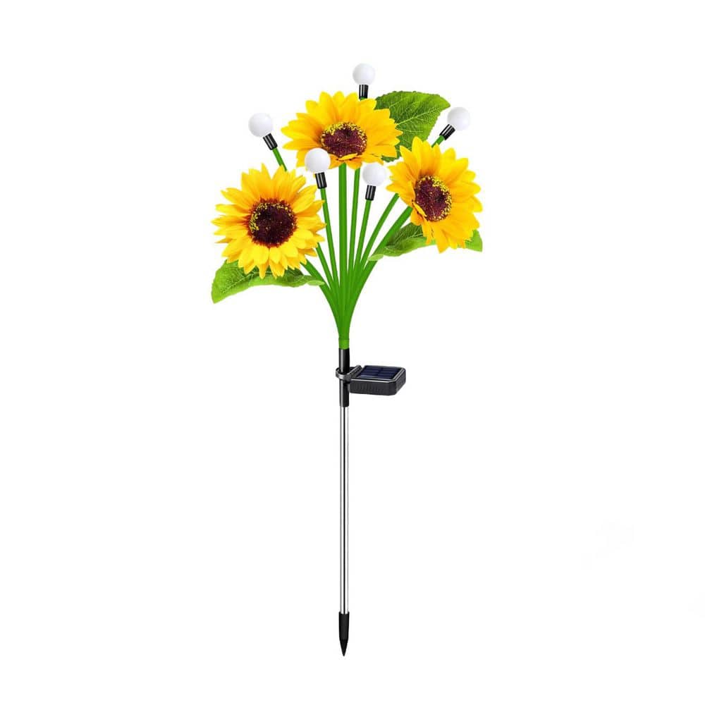 MOEPISY 4 Pack Sunflower with Firefly Lights, Solar Flowers Lights