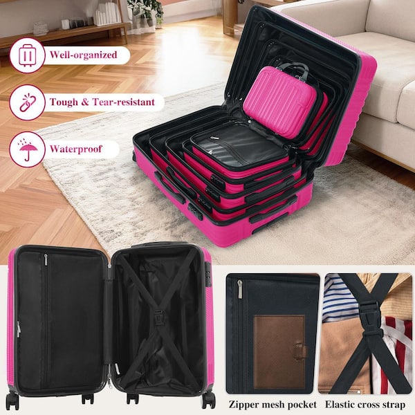 Merax 6 or more Bags 6-Piece Dark Pink ABS Hardshell 12,14,16,20