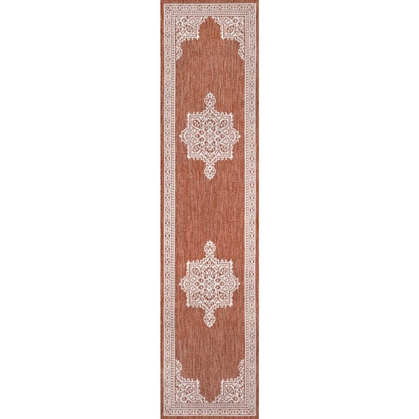 Arden Vintage Casual Medallion Terra/Cream 2 ft. x 8 ft. Indoor/Outdoor Runner Rug