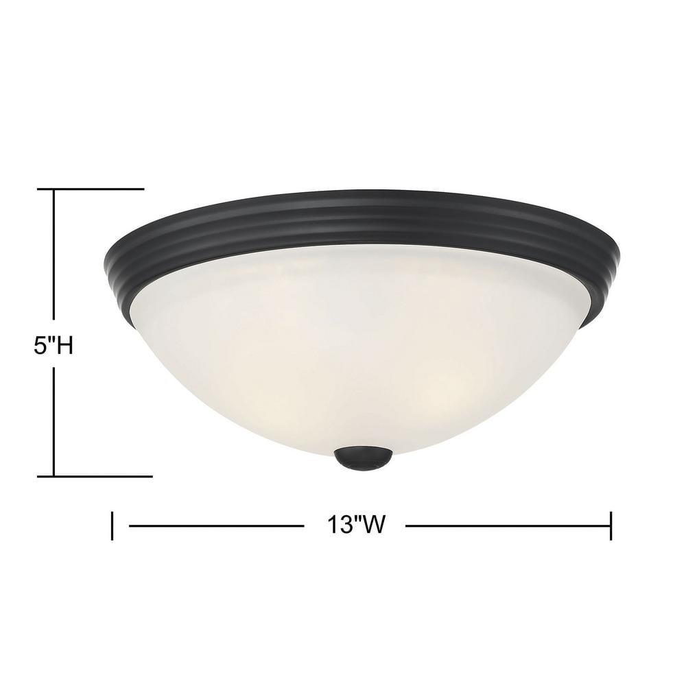 13" Black Nickel Flush Mount with White Etched Glass Shade