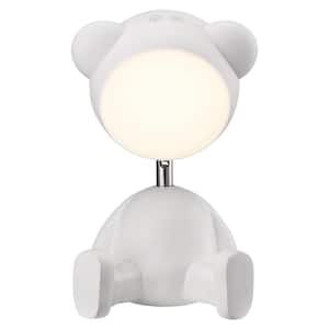 White 11.125 in. Indoor Teddy Bear Table Lamp with Dimmable and RGB Color Changing Features