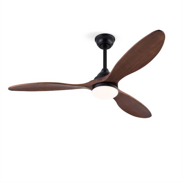 52 in. Modern  Black Standard Ceiling Fan with Remote, Reversible DC Motor, LED Light, 3 Wood Blades, Downrod Mount