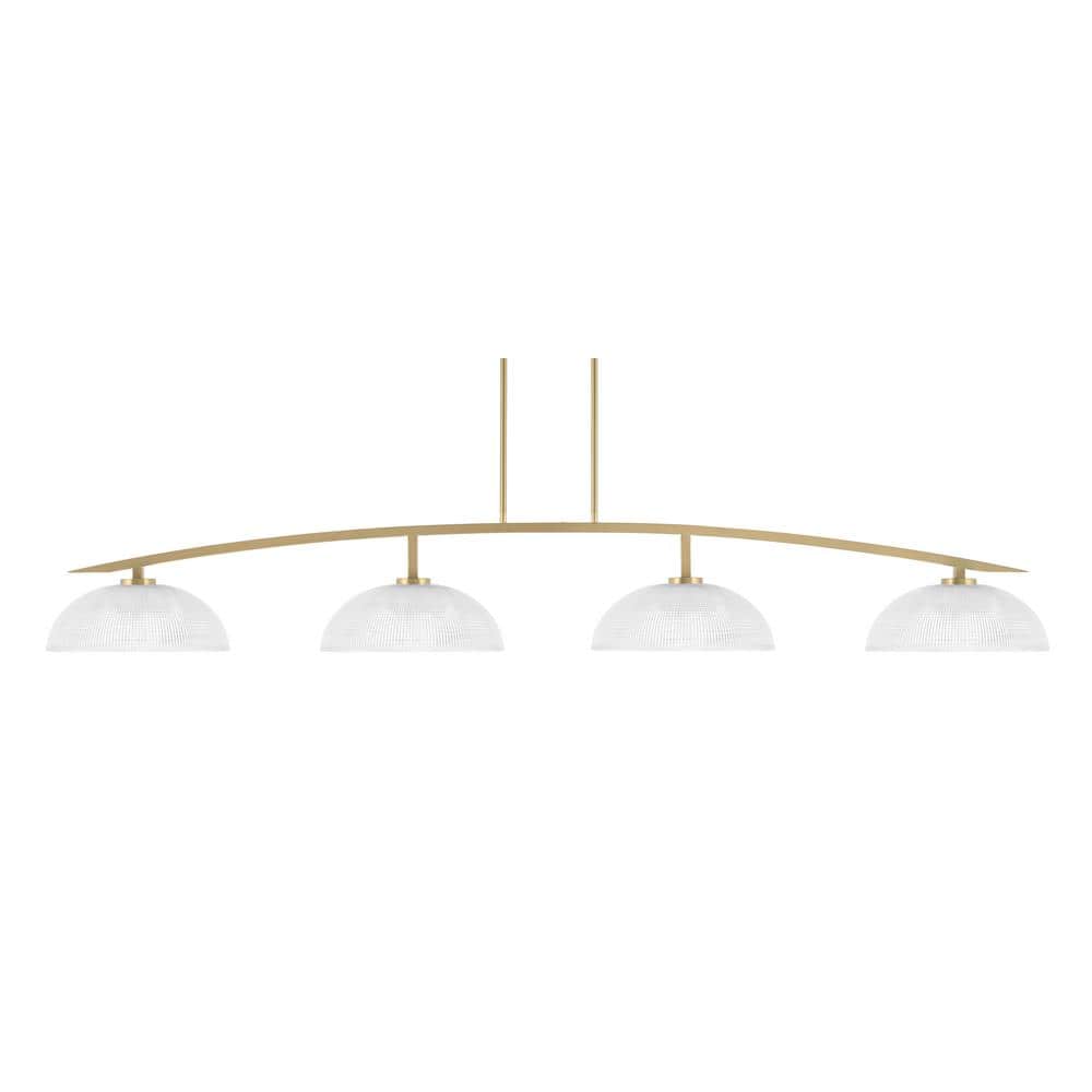 Siena 4-Light New Age Brass Billiard Light with 13 in. Clear Ribbed Glass S