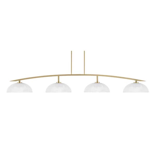 Unbranded Siena 4-Light New Age Brass Billiard Light with 13 in. Clear Ribbed Glass Shades, no bulbs included