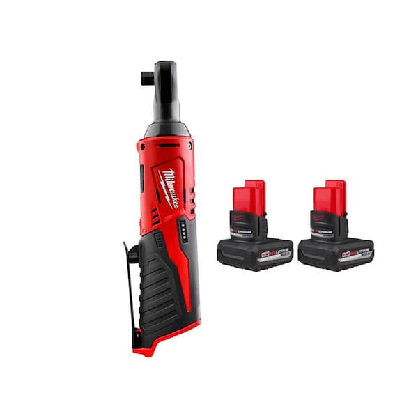 M12 12V Lithium-Ion 3/8 in. Cordless Ratchet with M12 XC High Output 5 Ah Battery (2-Pack)