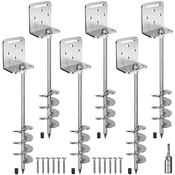 6 Pack 24 in. Ground Anchors Screw in Trampoline Stakes Anchors Kits 2.7 in. Wide Spiral Fence Earth Anchor Set