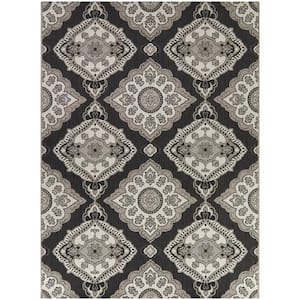 Oak Hill Black 8 ft. x 10 ft. Meadllion Indoor/Outdoor Area Rug