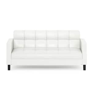 Brive White Faux Leather Contemporary Tufted 3-Seater Sofa